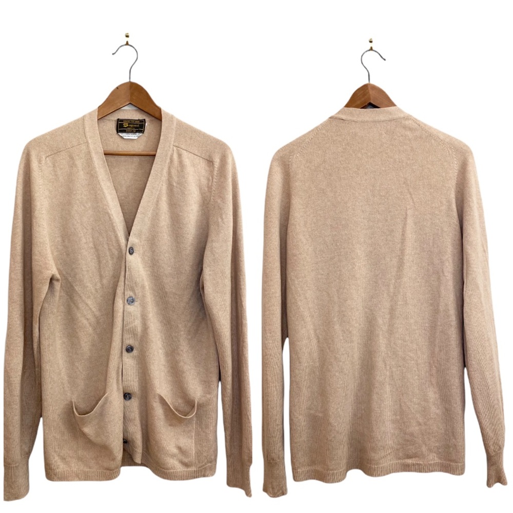 🧣Unisex Beige 100% Cashmere Cardigan Sweater, Sz L